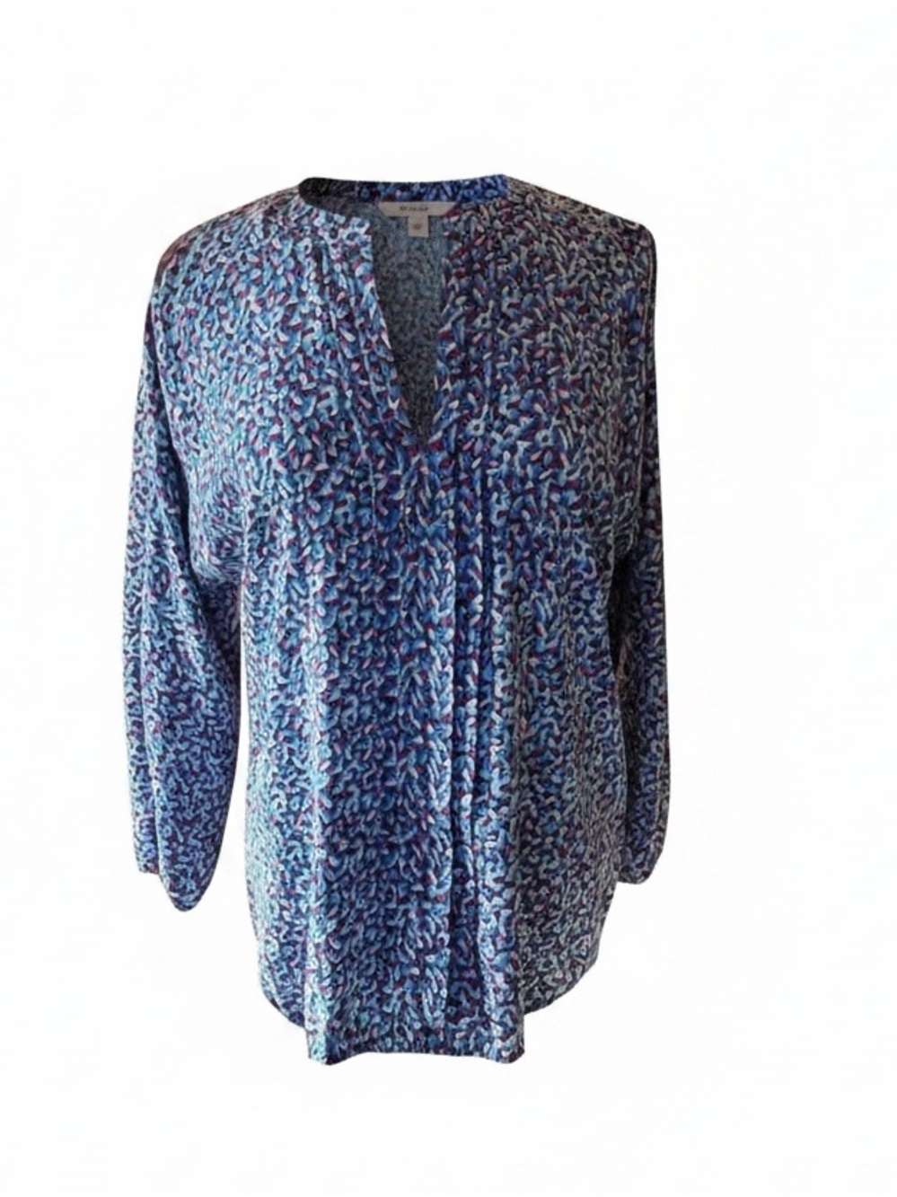 Ann Taylor NWOT Blue Abstract Print Split Neck Blouse 3/4 Sleeve Women’s